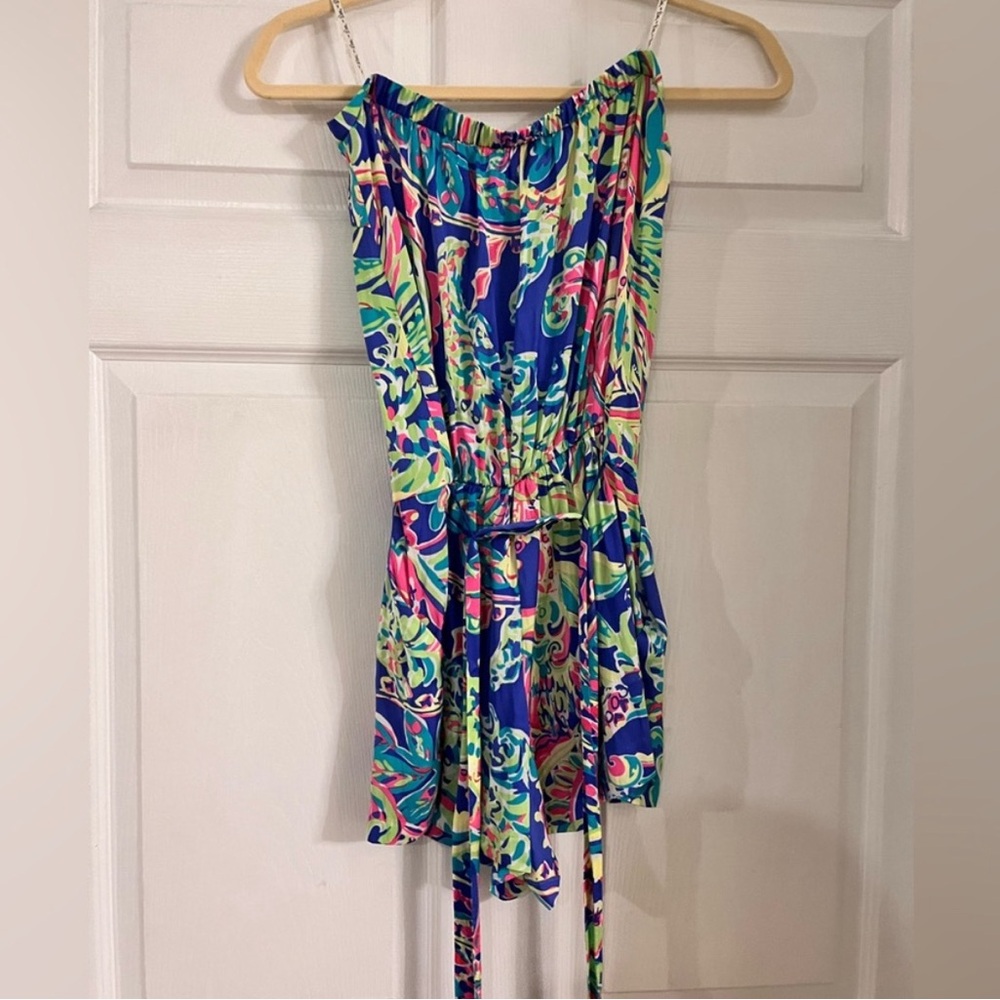 Lilly Pulitzer Blue Multicolor Strapless Romper
